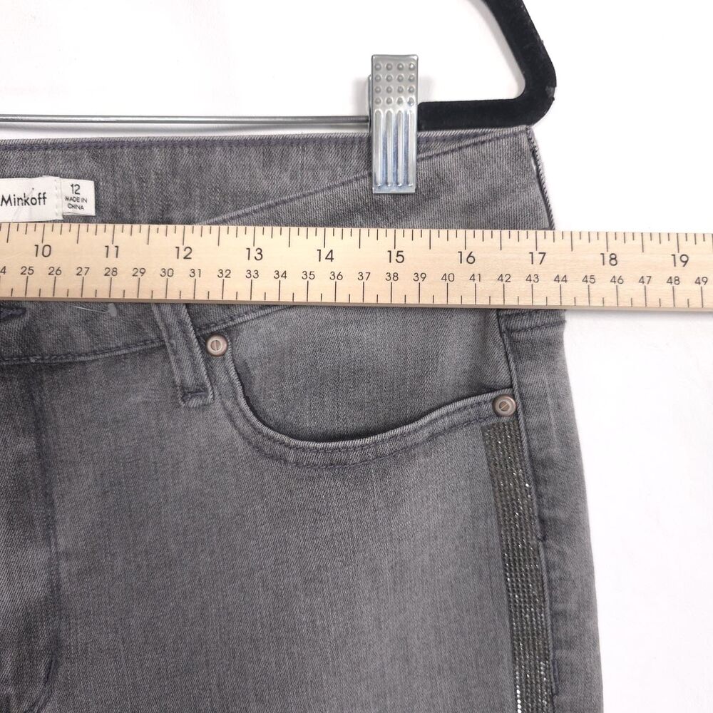 RM REBECCA MINKOF NWOT Gray Stretch Flare Bootcut Jeans Side Stripe Metallic 12 - Picture 5 of 13